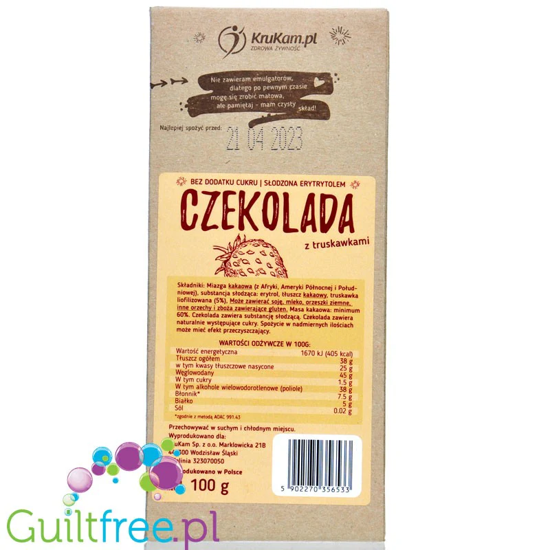 Krukam ciemna czekolada bez dodatku cukru z truskawkami, słodzona erytrolem - Image 2