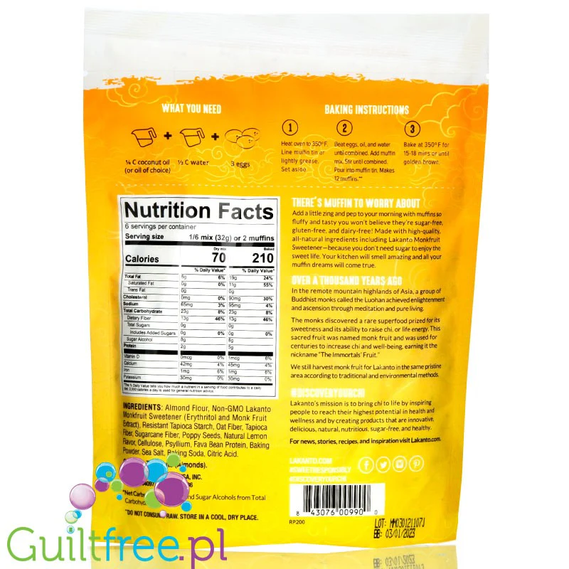 Lakanto Lemon Poppy Seed Muffin Mix - mieszanka do wypieku keto babeczek cytrynowych z makiem - Image 2
