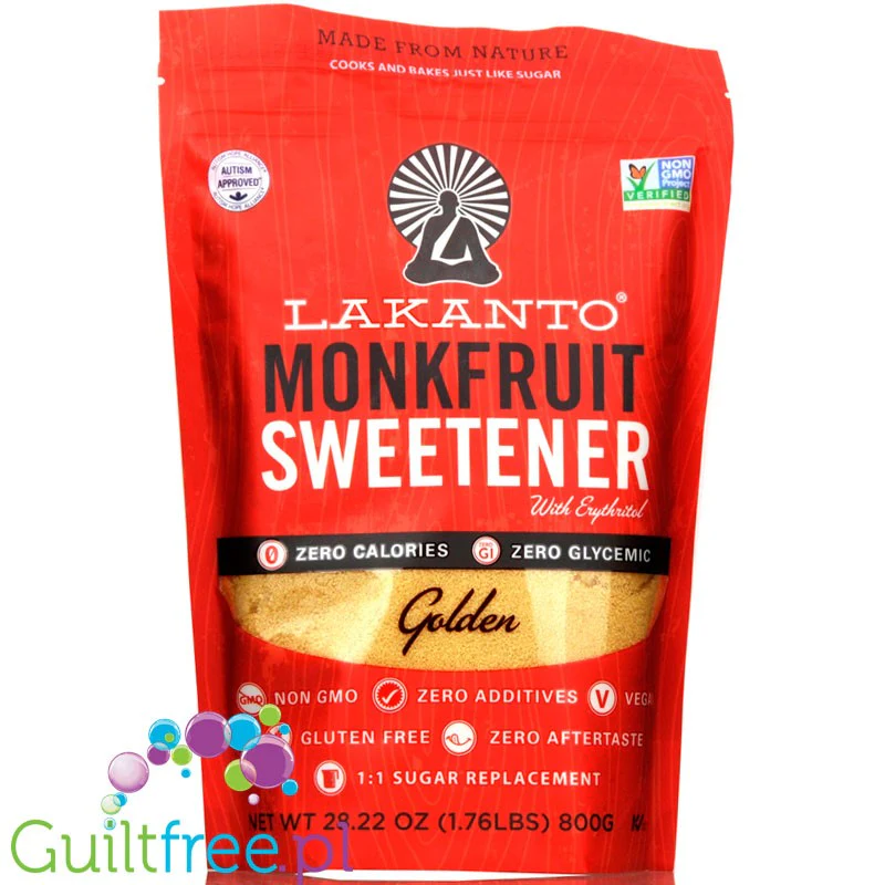 Lakanto Monkfruit Golden 0,8kg - słodzik bez kalorii, odpowiednik brązowego cukru