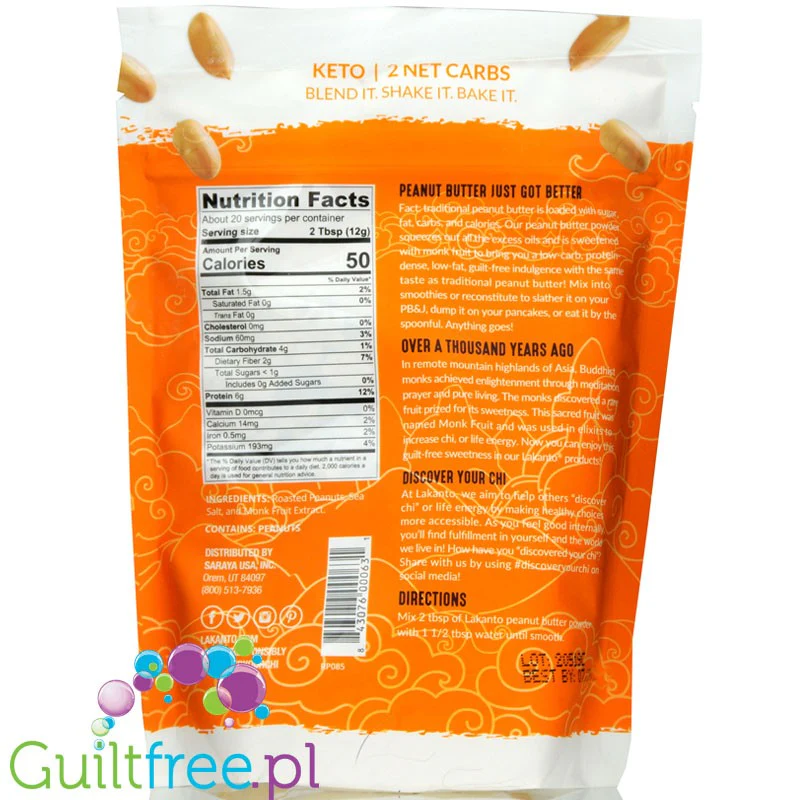 Lakanto Monkfruit Peanut Butter Powder - odtłuszczone masło orzechowe w proszku bez cukru - Image 2
