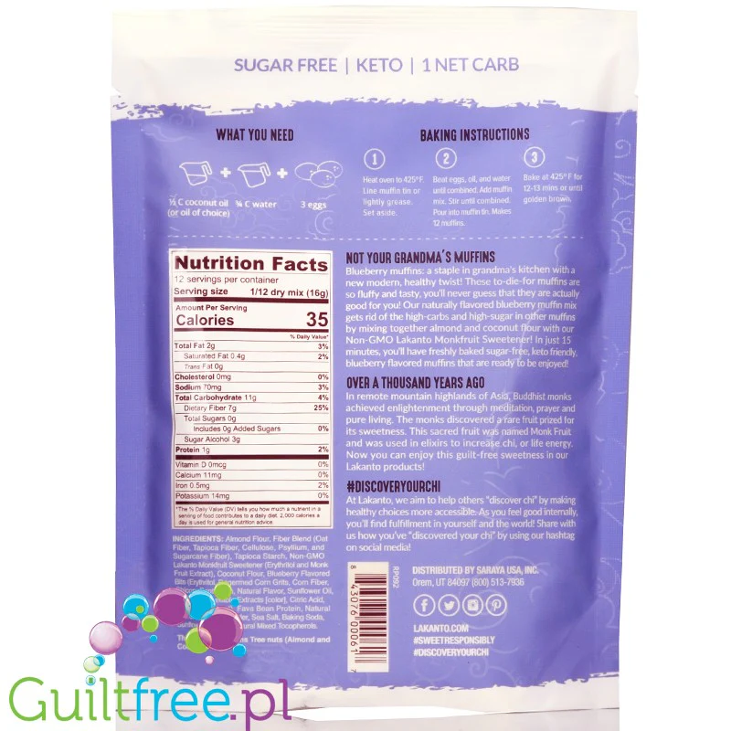 Lakanto Blueberry Muffin Mix - mieszanka do wypieku bezglutenowych babeczek bez cukru - Image 2