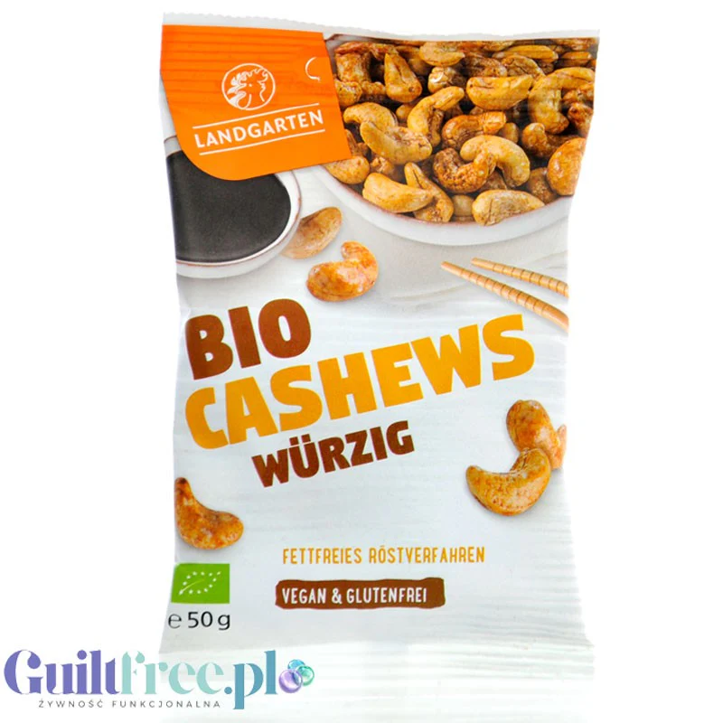 Landgarten Bio Cashews Tamari Wurzig - organiczne nerkowce prażone w tamari, keto przekąska
