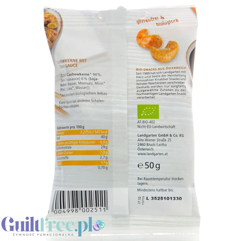 Landgarten Bio Cashews Tamari Wurzig - organiczne nerkowce prażone w tamari, keto przekąska - Image 2