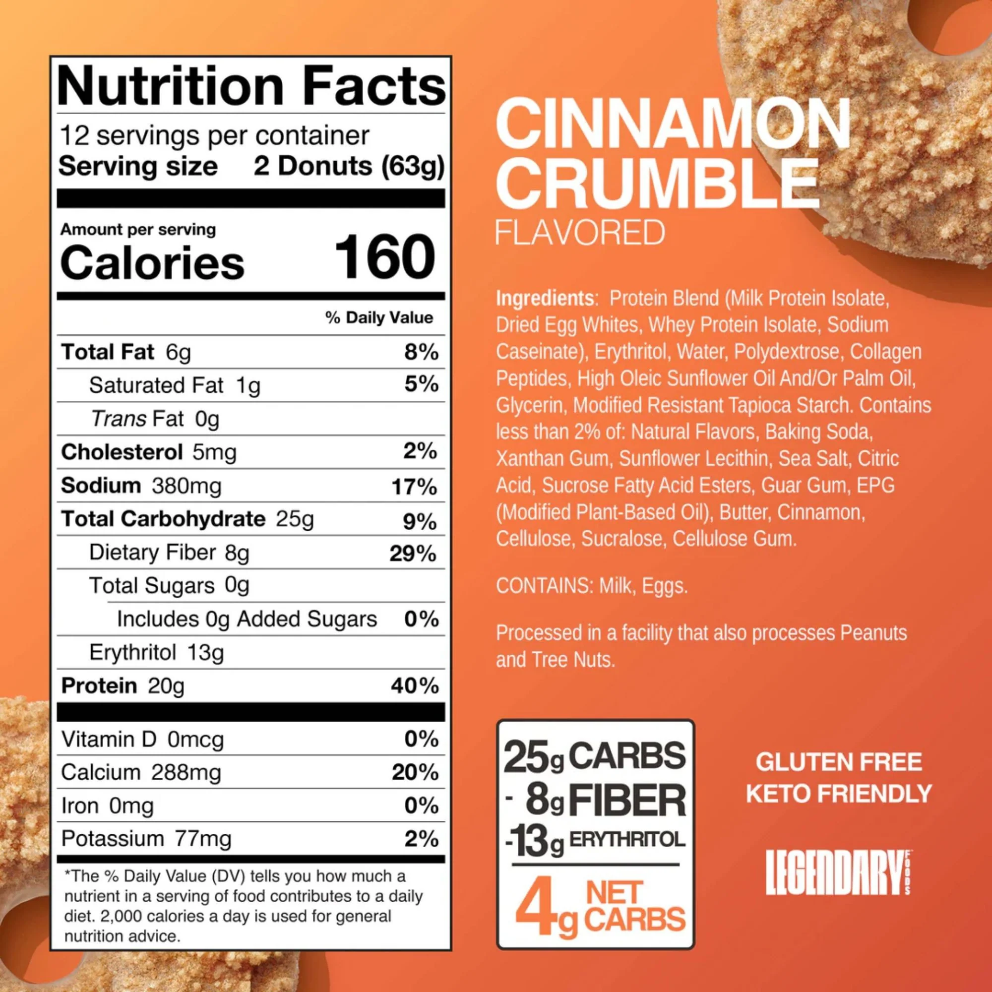 Legendary Foods Protein Donuts Cinnamon Crumble - donuty bez glutenowe 20g białka z posypką - Image 4