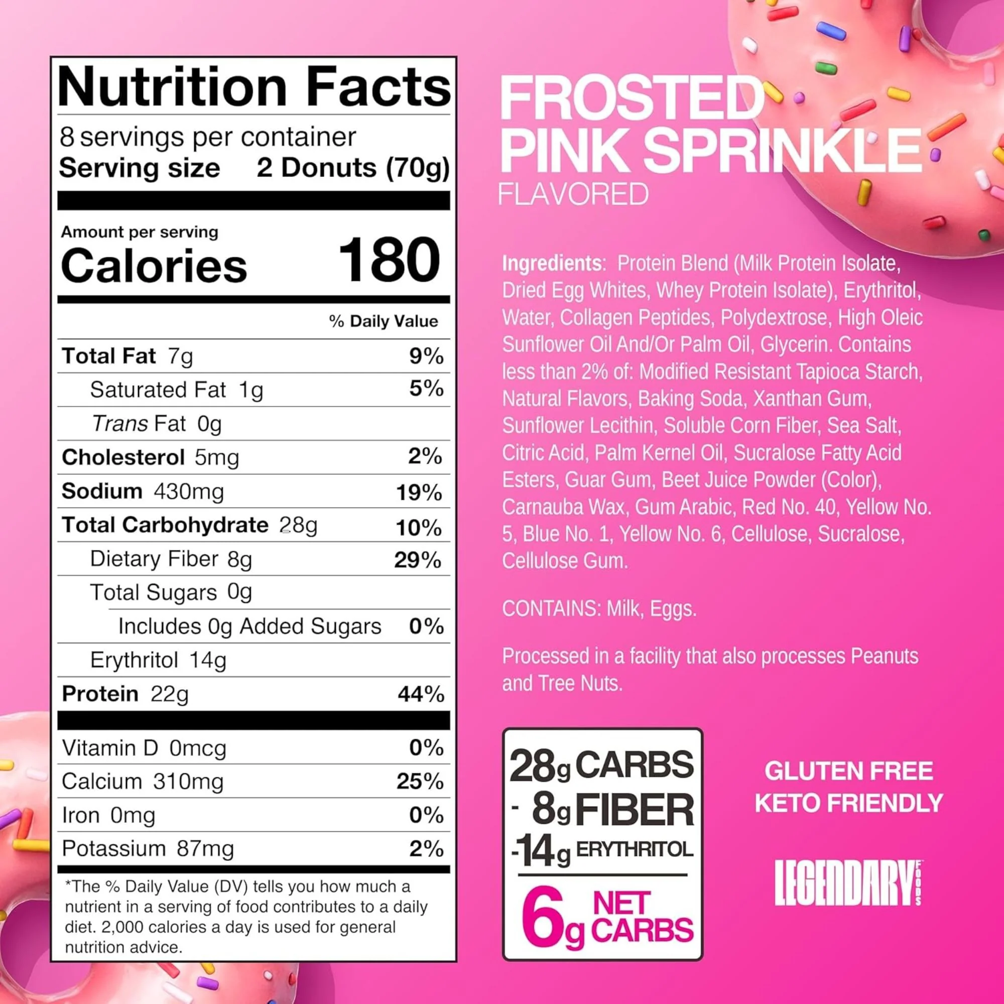 Legendary Foods Protein Donuts Pink Sprinkle - keto donuty proteinowe bez cukru i glutenu 20g białka - Image 6