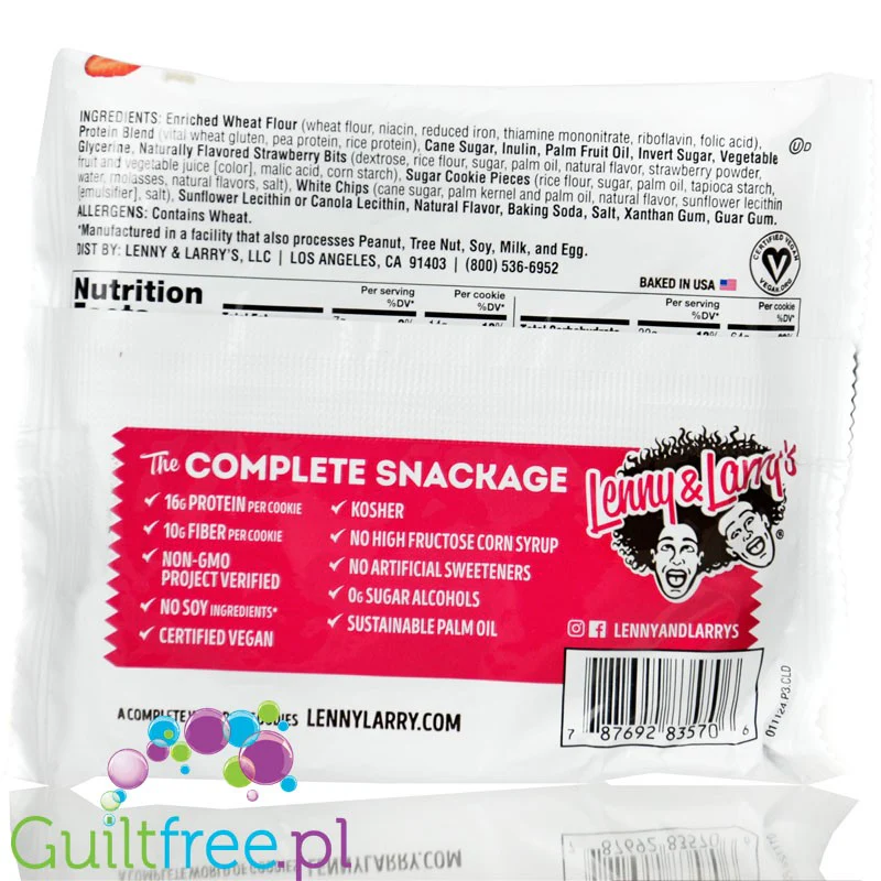 Lenny & Larry Complete Cookie Strawberry Shortcake - wegańskie GIGA ciacho proteinowe 16g białka - Image 2