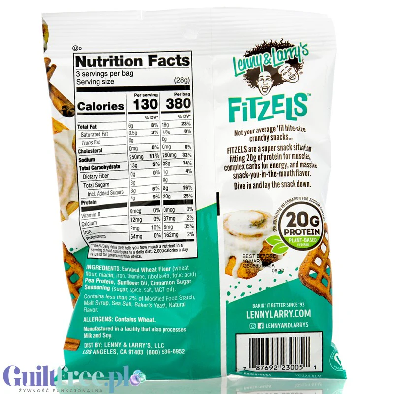Lenny & Larry's Fitzels Protein Pretzels Cinnamon Bun - wegańskie krakersy z dodatkiem białka, smak cynamonowej drożdżówki - Image 2