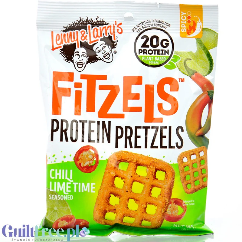 Lenny & Larry's Fitzels Protein Pretzels Chili Lime Time - wegańskie krakersy z dodatkiem białka, smak chili z limonką