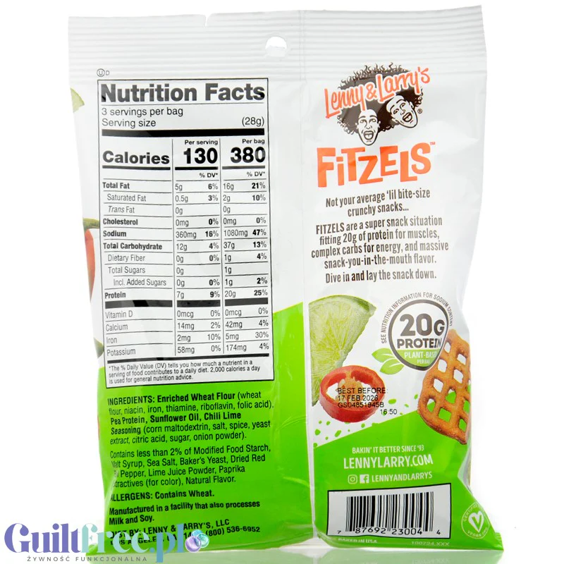 Lenny & Larry's Fitzels Protein Pretzels Chili Lime Time - wegańskie krakersy z dodatkiem białka, smak chili z limonką - Image 2