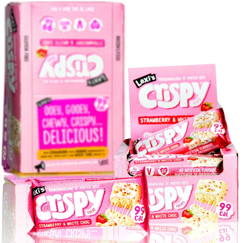 Lexi's Crispy Treat Strawberry White Choc - batonik ryżowy z piankami marshmallow, truskawkami i białą czekoladą