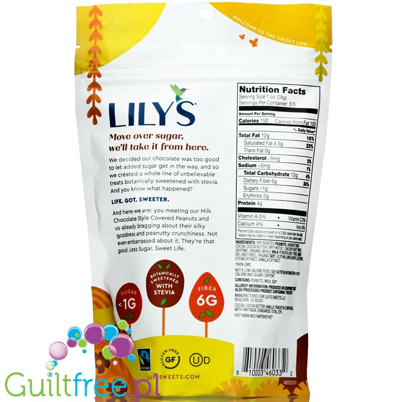 Lily's Sweets Milk Chocolate Peanuts - orzechy w mlecznej czekoladzie bez cukru ze stewią - Image 2