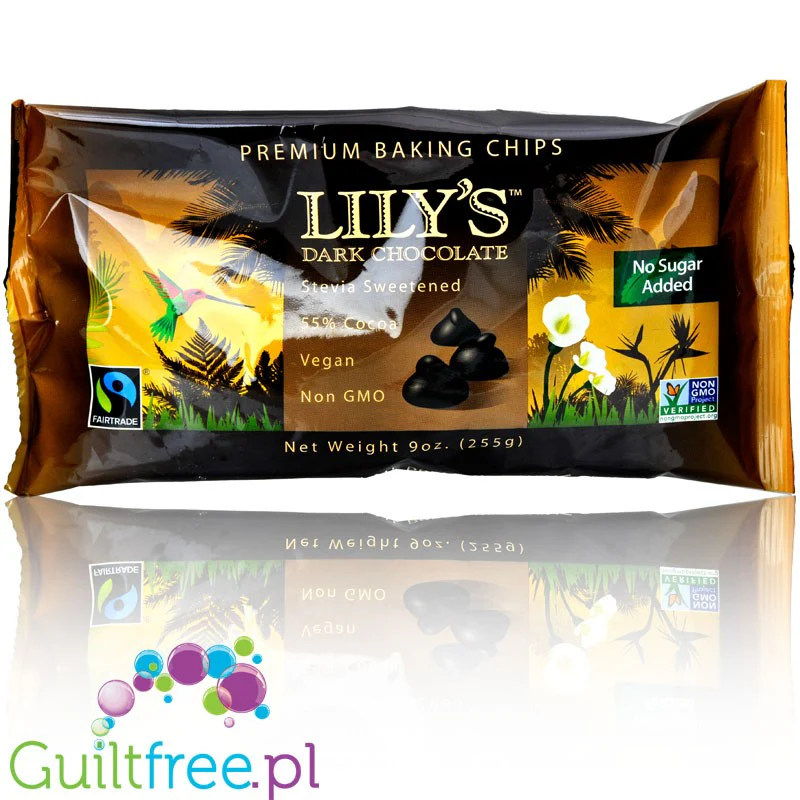 Lily's Sweets Dark Chocolate Chips - wegańskie keto kropelki czekolady bez cukru tylko ze stewią i erytrolem