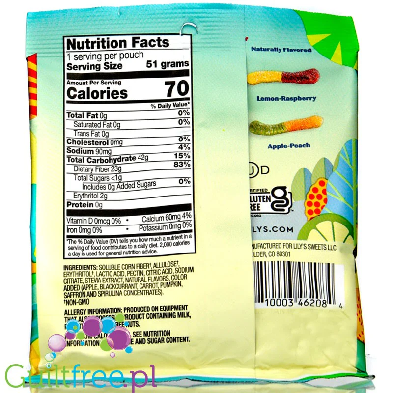 Lily's Sweets No Sugar Added Gummy Worms - kwaśne keto żujki-żmijki, żelki bez cukru ze stewią - Image 2