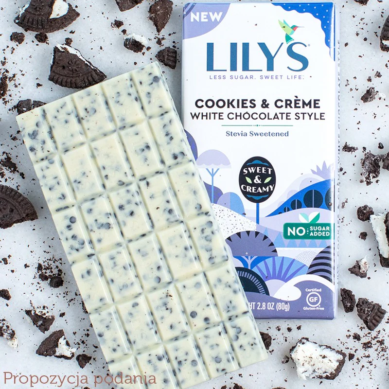 Lily's Sweets White Chocolate Cookies & Crème - keto biała czekolada bez cukru ze stewią z ciasteczkami - Image 2