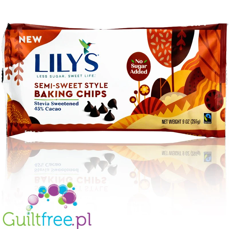 Lily's Sweets Semi Sweet Stevia Baking Chocolate Chips - kropelki mlecznej czekolady bez cukru tylko ze stewią i erytrolem