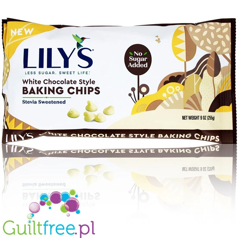 Lily's Sweets White Chocolate Baking - kropelki białej czekolady bez cukru tylko ze stewią i erytrolem