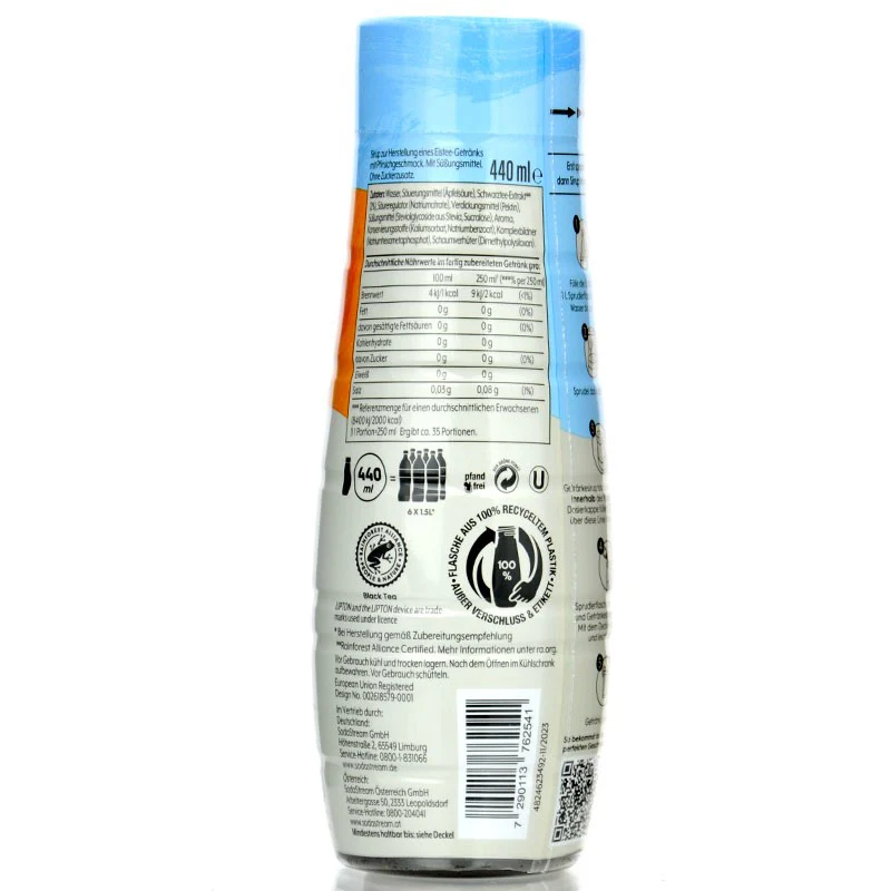 Lipton Peach SodaStream No Sugar - syrop & koncentrat do wody bez cukru i kalorii 440ml, brzoskwiniowa mrożona herbata - Image 4