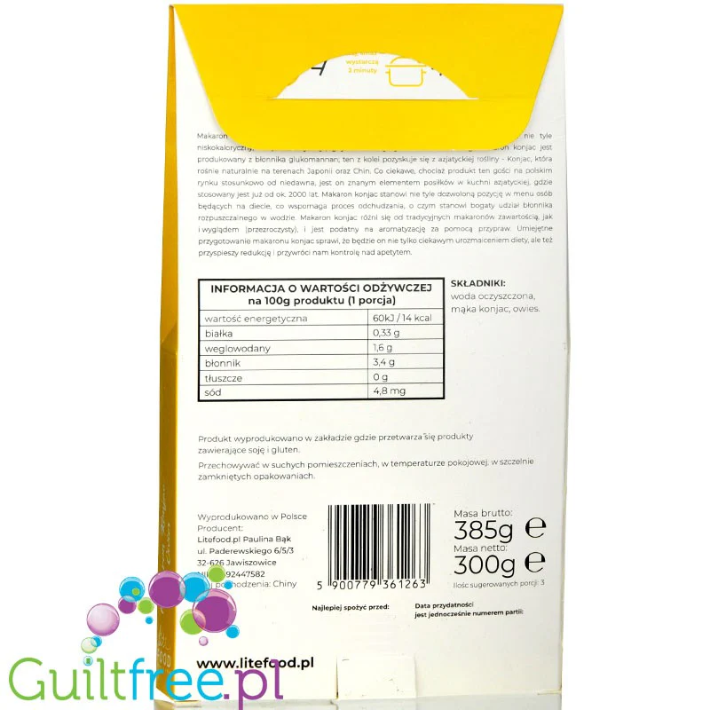 LiteFOOD Makaron Konjac & Owies Fettucine 300g (kartonik) - Image 2