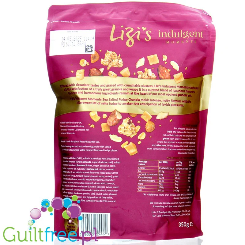 Lizi's Indulge Sea Salt Fudge Praline - bezglutenowa granola z krówkami i solonymi karmelizowanymi migdałami - Image 2