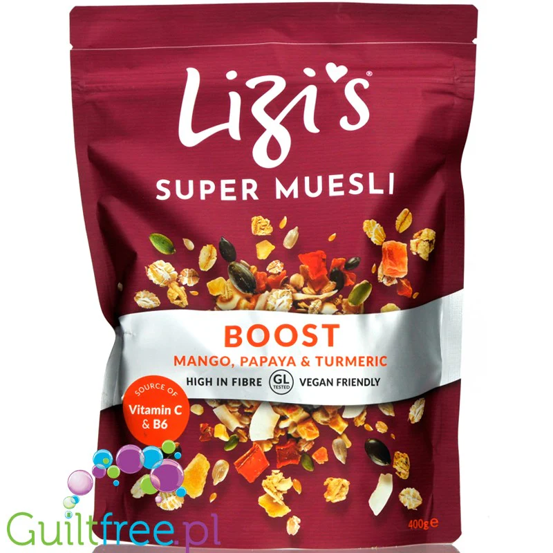 Lizi's Super Muesli Boost - niskocukrowa granola niskie IG, Mango, Papaja & Kurkuma