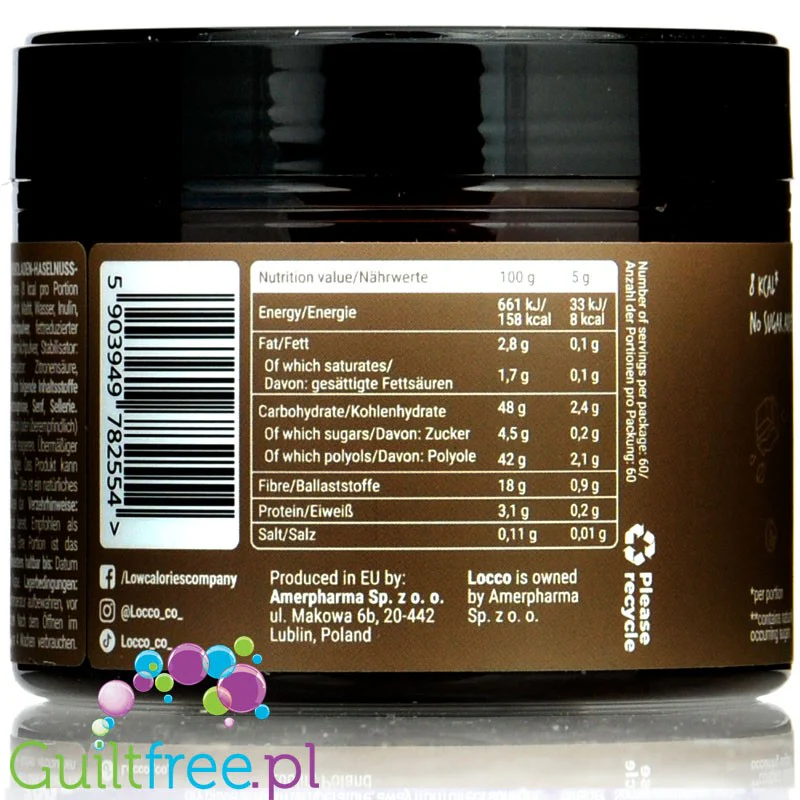 Locco Chocolate Hazelnut Spread 150kcal - niskotłuszczowy krem do smarowania bez cukru, Czekolada & Orzech Laskowy - Image 3