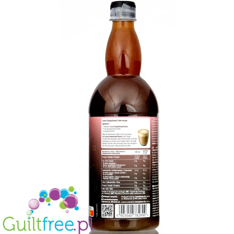 Locco Zero Calorie Barista Gingerbread 1L - piernikowy syrop zero kalorii ze stewią, bez cukru, do kawy i deserów - Image 3