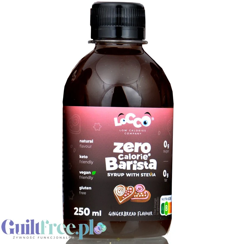 Locco Zero Calorie Barista Gingerbread 250 ml - piernikowy syrop zero kalorii ze stewią, bez cukru, do kawy i deserów