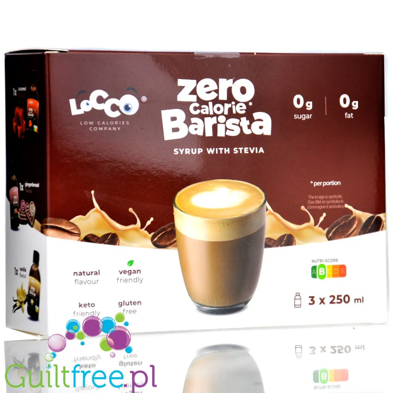 Locco Zero Calorie Barista Sampler Box 3 x 250ml - zestaw koneserski, syrop zero do kawy bez cukru, Wanilia, Karmel & Piernik - Image 3