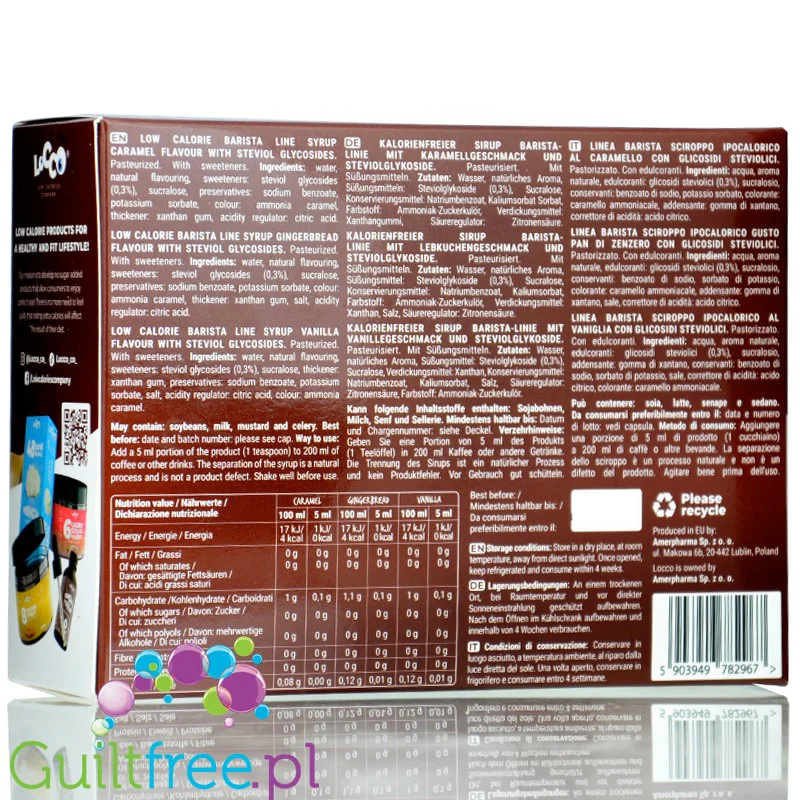Locco Zero Calorie Barista Sampler Box 3 x 250ml - zestaw koneserski, syrop zero do kawy bez cukru, Wanilia, Karmel & Piernik - Image 4