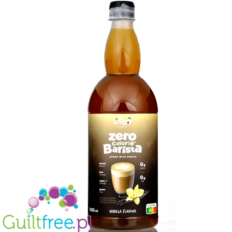 Locco Zero Calorie Barista Vanilla 1L - syrop zero kalorii do kawy bez cukru ze stewią, smak Wanilia