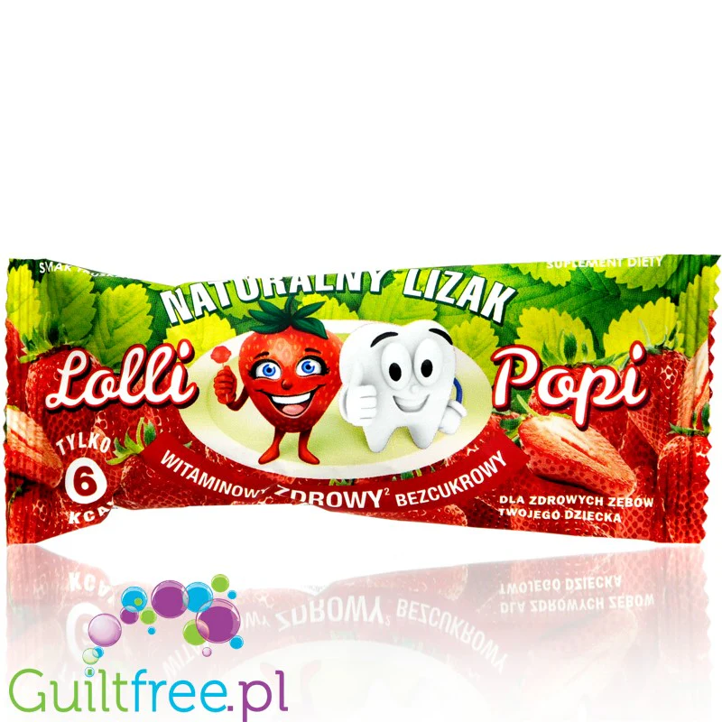 Lolli Popi Truskawka 6kcal - lizak bez cukru z witaminami, słodzony erytrolem i stewią