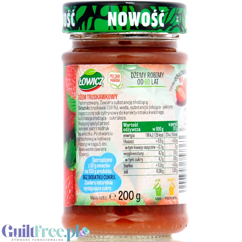 Łowicz Dżem Truskawkowy 6kcal - dżem truskawkowy bez dodatku cukru, ultra niskokaloryczny - Image 3