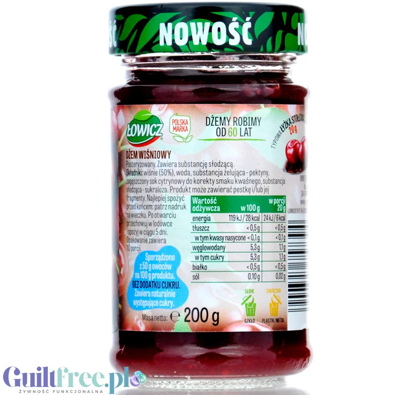 Łowicz Dżem Wiśniowy 6kcal - dżem wiśniowy bez dodatku cukru, ultra niskokaloryczny - Image 2