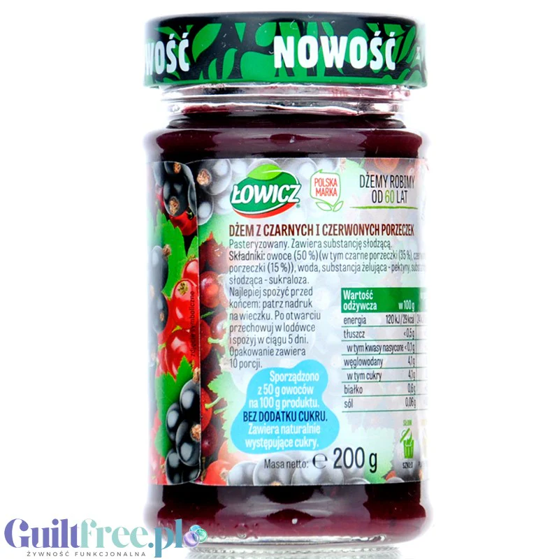 Łowicz Dżem z Czerwonej i Czarnej Porzeczki 6kcal - dżem porzeczkowy bez dodatku cukru, ultra niskokaloryczny - Image 2