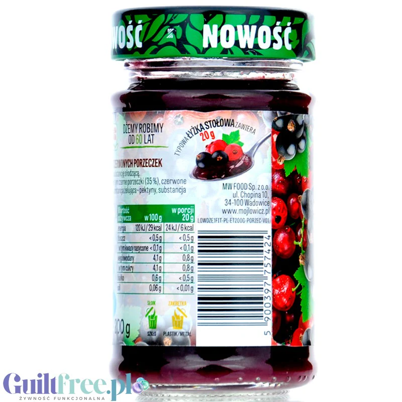 Łowicz Dżem z Czerwonej i Czarnej Porzeczki 6kcal - dżem porzeczkowy bez dodatku cukru, ultra niskokaloryczny - Image 3