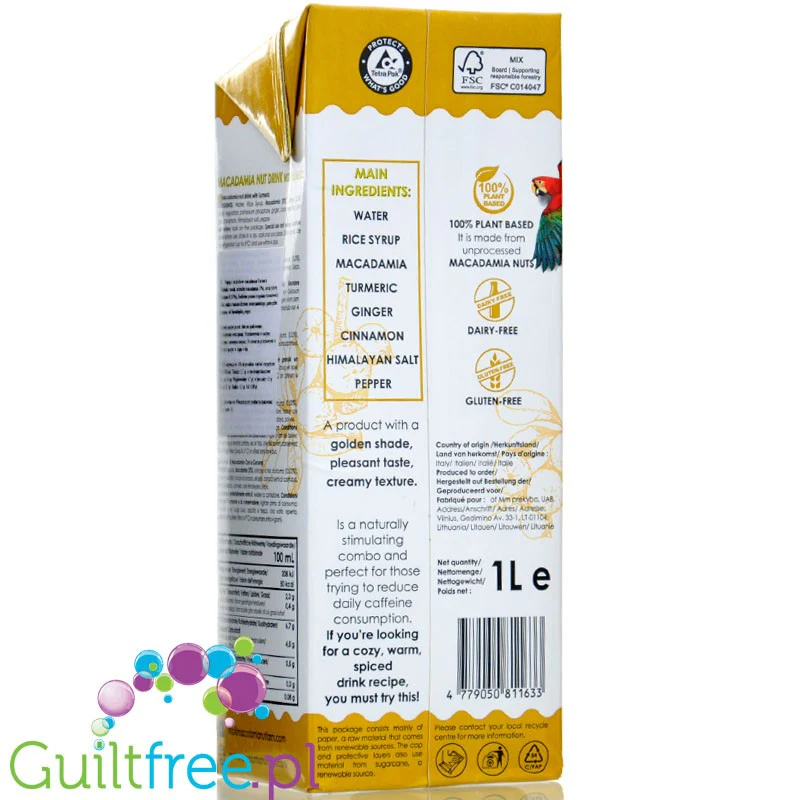 Macadamia Nut Farm Milk Turmeric 1L - mleko roślinne z makadamia z kurkumą i cynamonem, bez dodatku cukru i karagenu - Image 2