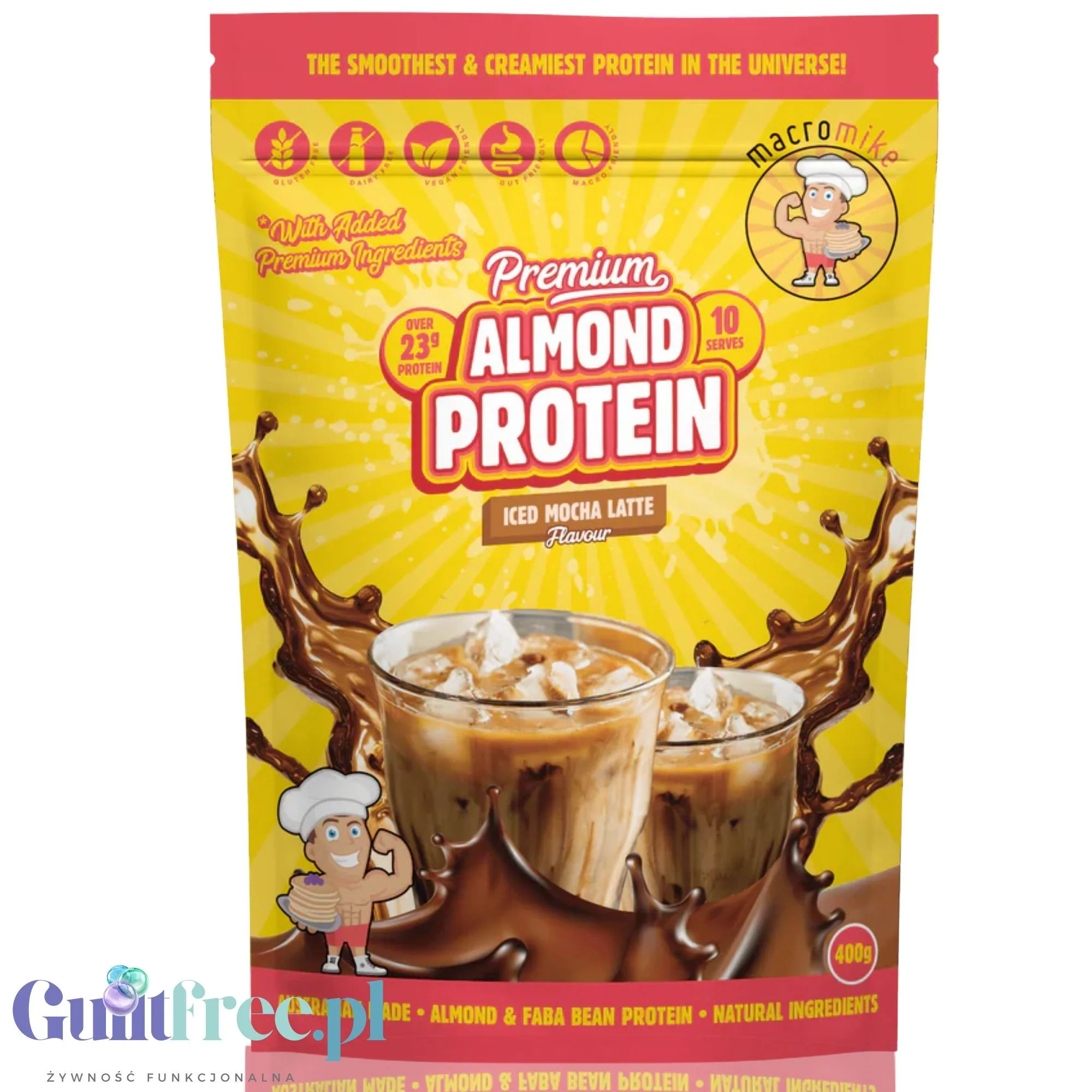 Macro Mike Almond Plant Protein, Iced Mocha Latte, 400g - wegańska migdałowa odżywka białkowa bez glutenu, mleka i sukralozy