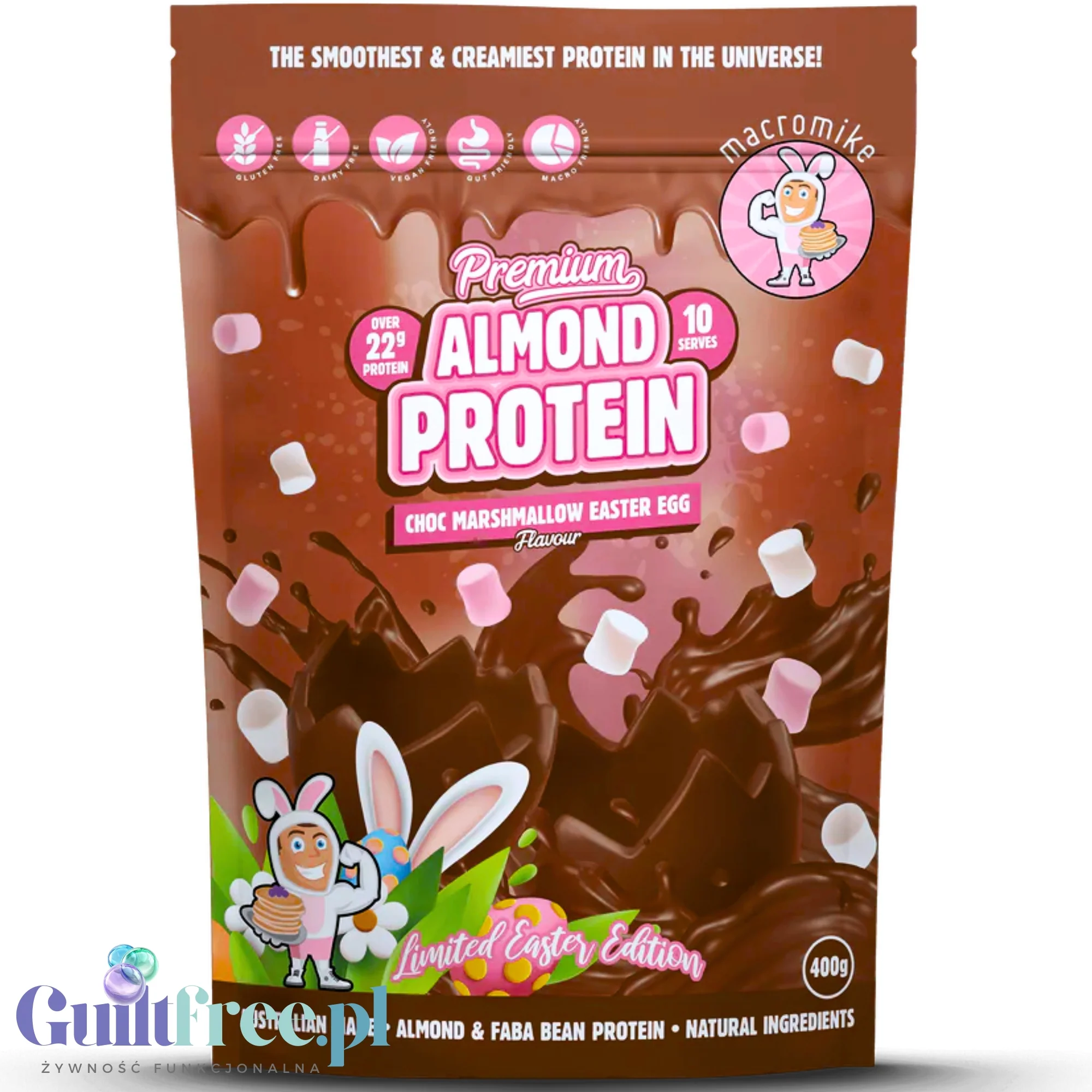 Macro Mike Choc Marshmallow Easter Egg Premium Almond Protein - wegańska migdałowa odżywka białkowa bez glutenu i sukralozy