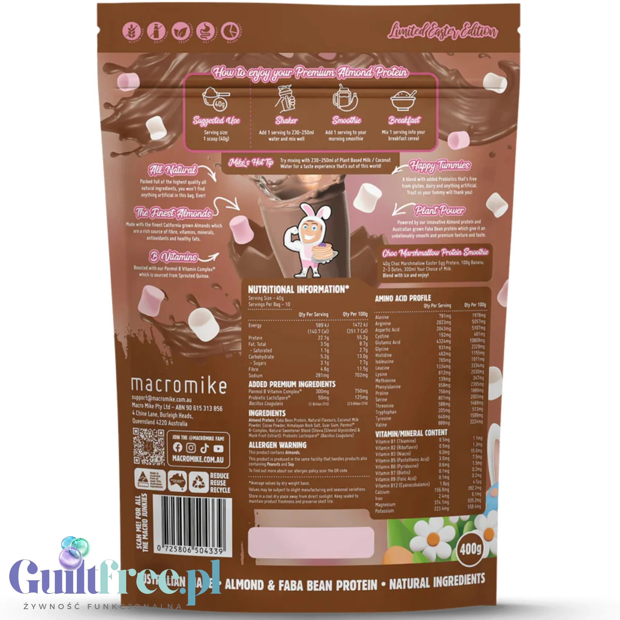 Macro Mike Choc Marshmallow Easter Egg Premium Almond Protein - wegańska migdałowa odżywka białkowa bez glutenu i sukralozy - Image 2