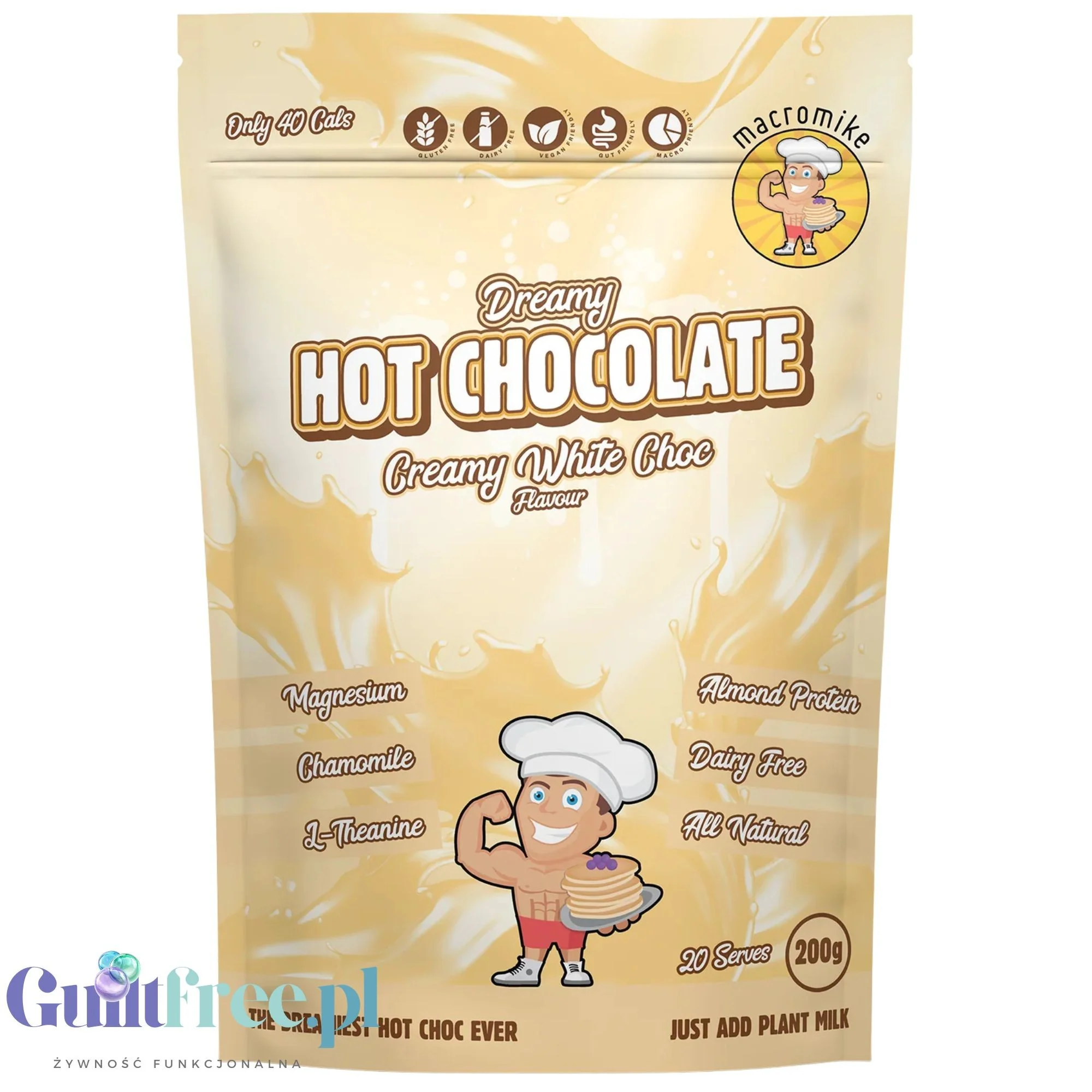 Macro Mike Dreamy Hot White Choc - wegańska biała czekolada do picia 40kcal z rumiankiem i magnezem