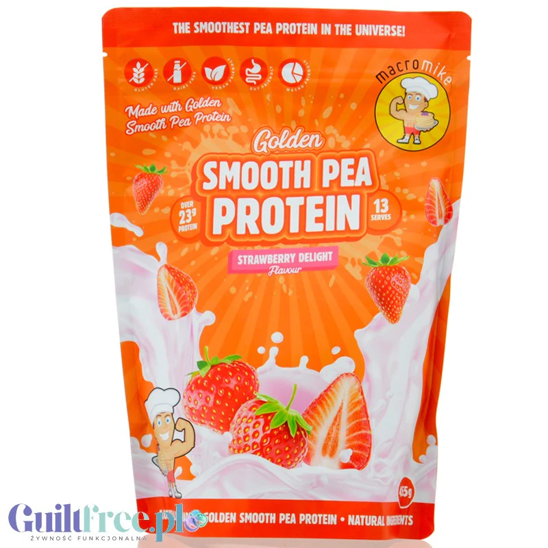 Macro Mike Pea Plant Protein, Strawberry Delight 455g - wegańska turbo kremowa odżywka bez glutenu, mleka i sukralozy