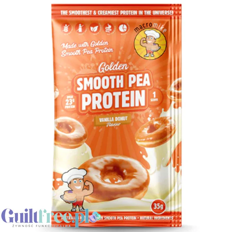 Macro Mike Pea Plant Protein, Vanilla Donut 35g - wegańska turbo kremowa odżywka bez glutenu, mleka i sukralozy