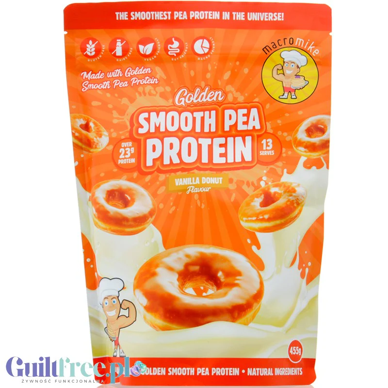 Macro Mike Pea Plant Protein, Vanilla Donut 455g - wegańska turbo kremowa odżywka bez glutenu, mleka i sukralozy