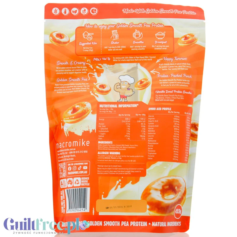 Macro Mike Pea Plant Protein, Vanilla Donut 455g - wegańska turbo kremowa odżywka bez glutenu, mleka i sukralozy - Image 2
