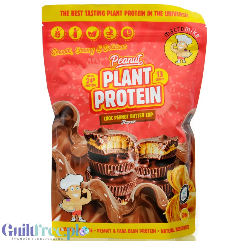 Macro Mike Peanut Plant Protein, Choc Peanut Butter Cup 520g - wegańska kremowa odżywka bez glutenu, mleka i sukralozy