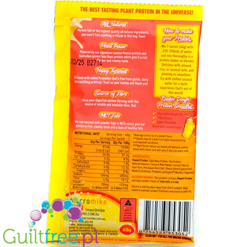 Macro Mike Peanut Plant Protein, Cookie Dough 40g - wegańska kremowa odżywka bez glutenu, mleka i sukralozy - Image 2