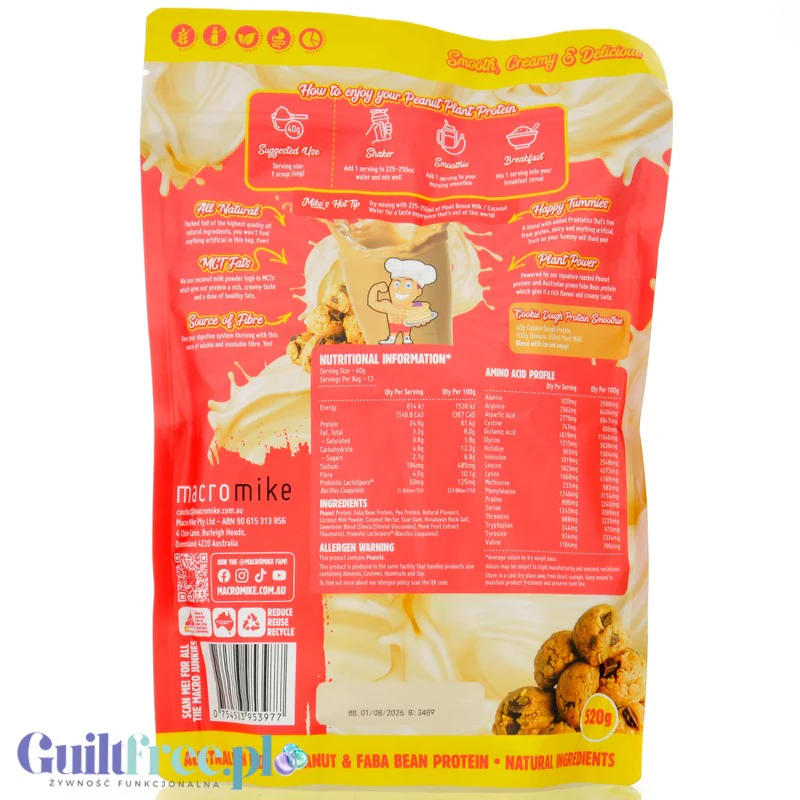 Macro Mike Peanut Plant Protein, Cookie Dough 520g - wegańska kremowa odżywka bez glutenu, mleka i sukralozy - Image 2