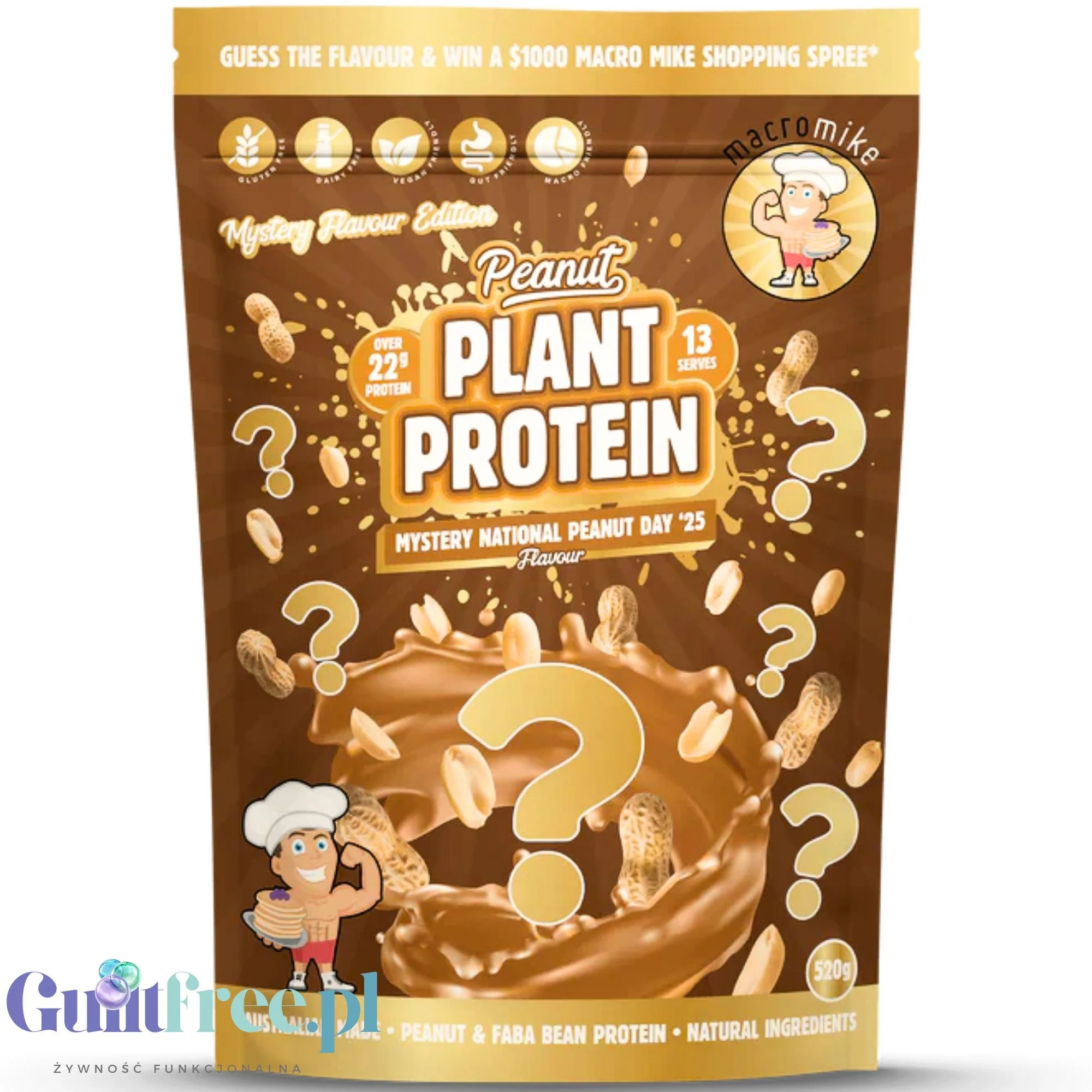 Macro Mike Peanut Plant Protein, Mystery National Peanut Day '25, 520g - wegańska kremowa odżywka bez glutenu, mleka i sukralozy