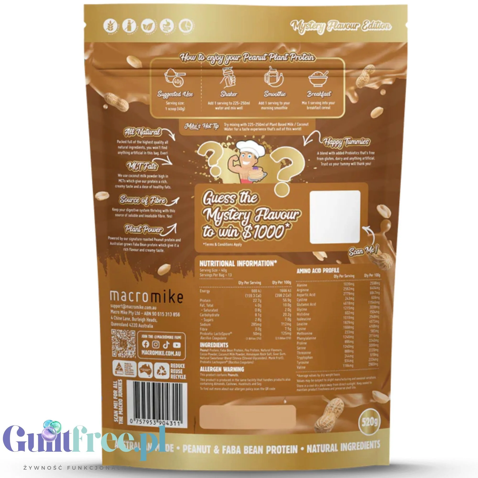 Macro Mike Peanut Plant Protein, Mystery National Peanut Day '25, 520g - wegańska kremowa odżywka bez glutenu, mleka i sukralozy - Image 2