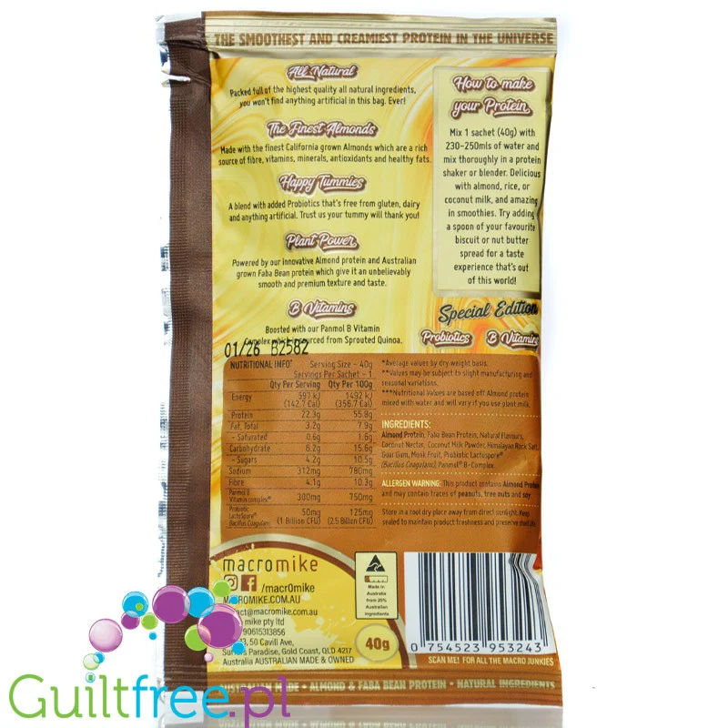 Macro Mike Peanut Plant Protein, Peanut Butter Brittle, 40g - wegańska kremowa odżywka bez glutenu, mleka i sukralozy - Image 2